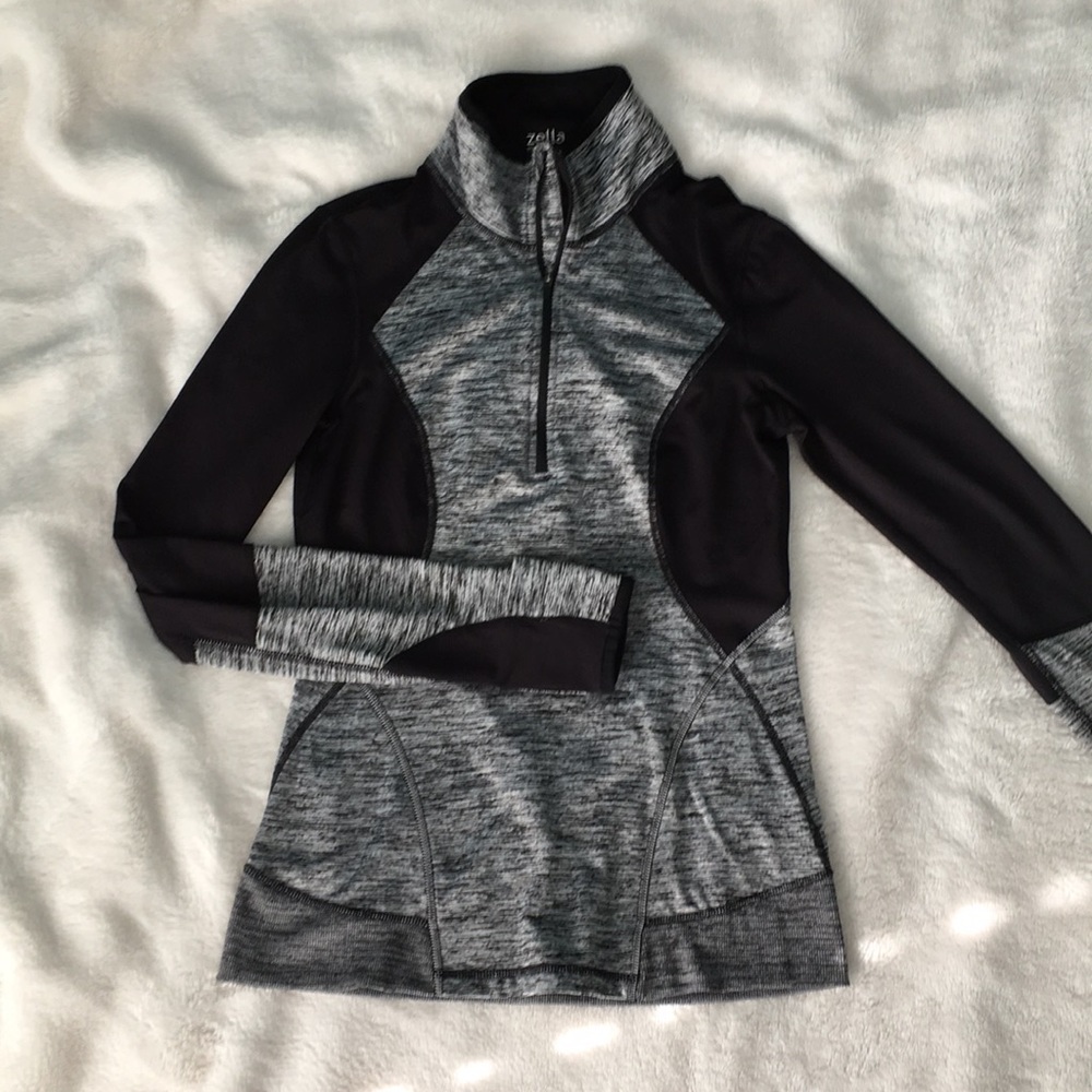 Black and gray half zip athletic running exercise jacket - Picture 1 of 5